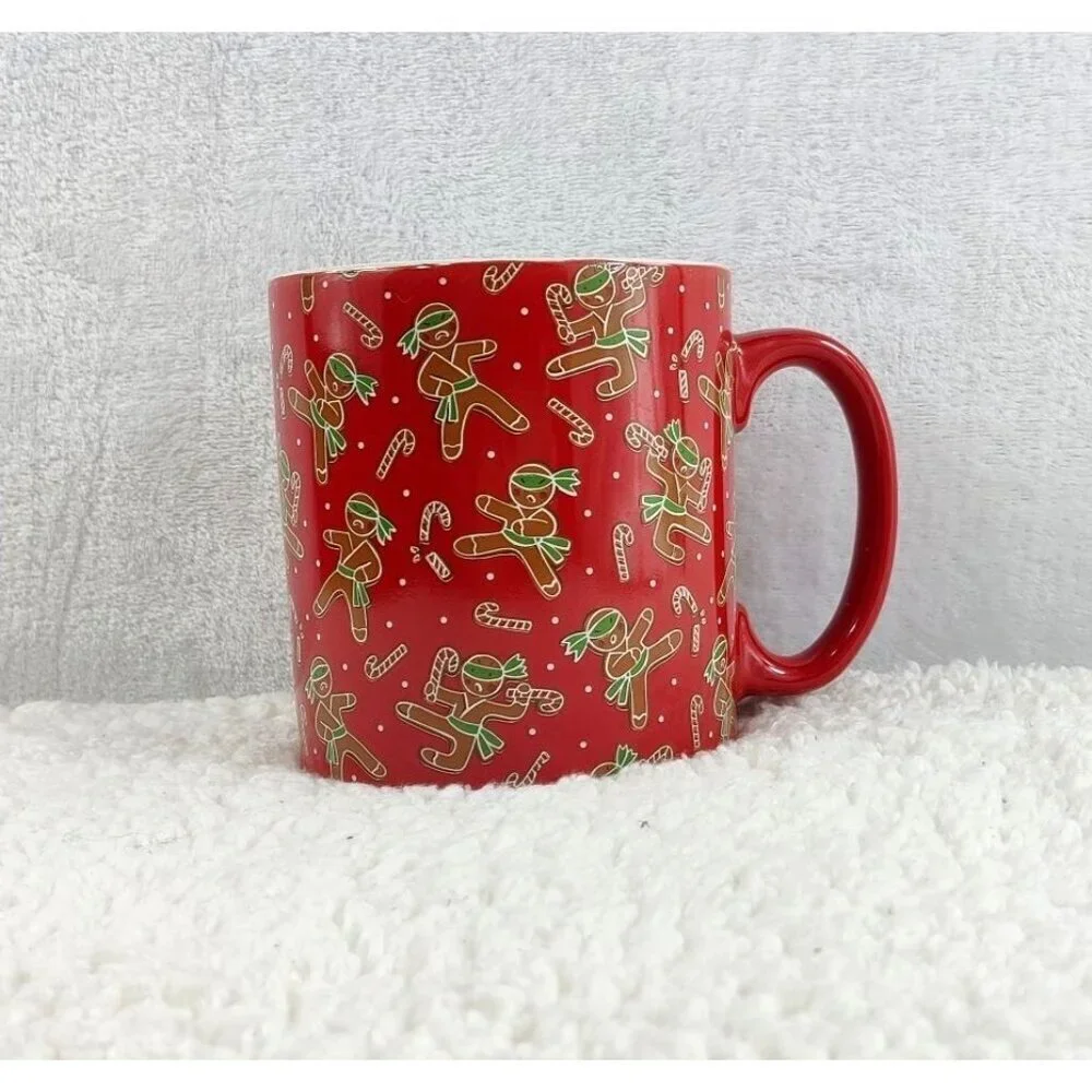 Red Gingerbread Man Mug by FAO Schwarz Shinny Candy Cane Holiday Season Xmas